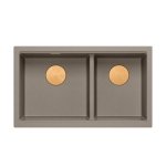 QUADRON | LOGAN 120 | granitowy zlewozmywak kuchenny SOFT TAUPE + MIEDŹ PVD | wymiar: 76 x 45 x 23,5 cm | 2-komorowy podwieszany | podbudowa szafki od: 80 cm HQL7645U4PVDC1U