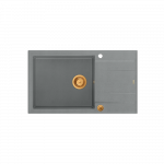 QUADRON EVAN 136 XL GraniteQ zlewozmywak z syfonem Push To Open 1-komorowy z/o (860x500x210; kom. 420x490) silver stone / elementy miedziane HCQE58650U5PVDC1P2O