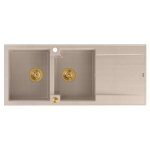Quadron EVAN 121 GraniteQ zlewozmywak z syfonem Push To Open 2-komorowy z/o (1160x500x210; kom. 420x340) pearl beige / elementy złote HQE11650U2PVDG1P2O