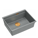 Quadron LOGAN 100 GraniteQ zlewozmywak silver stone 56x45x21,5 cm 1-komorowy podwieszany z syfonem manualnym miedziany HQJ6045U5PVDC1U