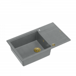 QUADRON EVAN 136 XL GraniteQ zlewozmywak z syfonem Push To Open 1-komorowy z/o (860x500x210; kom. 420x490) silver stone / elementy złote HCQE58650U5PVDG1P2O