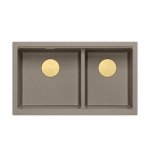 QUADRON | LOGAN 120 | granitowy zlewozmywak kuchenny SOFT TAUPE + ZŁOTO PVD | wymiar: 76 x 45 x 23,5 cm | 2-komorowy wpuszczany | podbudowa szafki od: 80 cm HQL7645U4PVDG1I