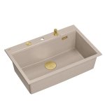 Quadron MARC 110 WORKSTATION GraniteQ zlewozmywak 1-komorowy 760*500*235 mm pearl beige + syfon push to open + dozownik + deska + wkładka / elementy złote HQM7650U2PVDG1