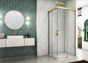 Ronal Sanswiss wejście narożne rozsuwane dwuczęściowe lewe 90x200 cm, szkło przezroczyste, profile GOLD LINE złoty CAE2G0901207