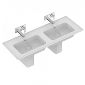 Ideal Standard Strada II Umywalka wisząca lub meblowa podwójna 124x46 cm bez otworów na baterie, biała T363601