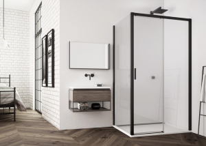 Ronal ścianka boczna na wymiar 25-80x0-200 cm, szkło przezroczyste, profile BLACK LINE czarny mat TOPF2SM10607