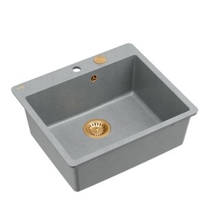 QUADRON | MORGAN 110 FM PRODUKT NA ZAMÓWIENIE | granitowy zlewozmywak kuchenny SZARY + MIEDŹ PVD | wymiary: 56,5 x 49,5 x 21,6 cm | 1-komorowy na równi w blatem | podbudowa szafki od: 60 cm HB8304U5FMC1P2O