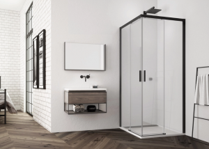 Ronal Top-Line S Black Drzwi prysznicowe przesuwne 100x200 cm prawe profile czarny mat szkło Durlux 200 Aquaperle TLSD1000622