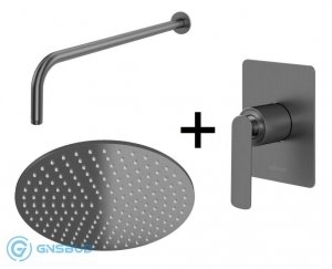 Kohlman Experience Gray Zestaw prysznicowy podtynkowy z deszczownicą 30 cm szczotkowany grafit QW220EGR30