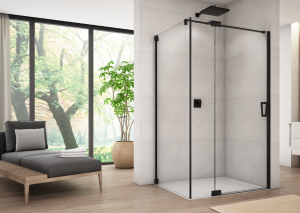 Ronal Sanswiss ścianka boczna 90,1-140x0-200 cm, szkło przezroczyste, profile BLACK LINE czarny mat CAT3SM20607