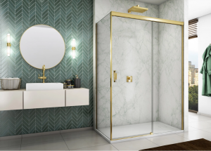 Ronal Sanswiss drzwi rozsuwane dwuczęściowe lewe 180x200 cm, szkło przezroczyste, profile GOLD LINE złoty CAS2G1801207