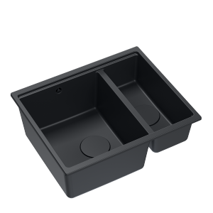 QUADRON | LOGAN 150 | granitowy zlewozmywak kuchenny CZARNY mat + CZARNY MAT | wymiary: 55,5 x 46 x 22 cm | 1,5-komorowy podwieszany | podbudowa szafki od: 60 cm HCQL5646U7BLMU
