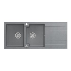 QUADRON EVAN 121 GraniteQ zlewozmywak z syfonem Push To Open 2-komorowy z/o (1160x500x210; kom. 420x340) silver stone / elementy stalowe HQE11650U5BSP2O
