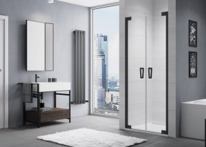 Sanswiss Cadura Black Line Drzwi wahadłowe dwuczęściowe 110cm z profilem przyściennym czarnym CA2C1100607 Sprawdź atrakcyjne rabaty!