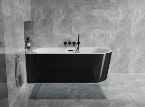 Besco Avita A-line Matt B&W wanna wolnostojąca czarny mat/biały połysk  150 L + syfon klik-klak złoty z przelewem slim WAA15AMLZS