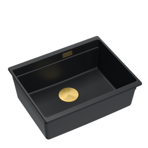Quadron LOGAN 100 GraniteQ zlewozmywak pure carbon 56x45x21,5 cm 1-komorowy podwieszany z syfonem manualnym złoty HQJ6045U7PVDG1U