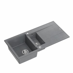 Quadron Zlewozmywak granitowy EVAN 156 – półtorakomorowy, wpuszczany, silver stone/elementy stalowe HQE5510050U5BSP2O