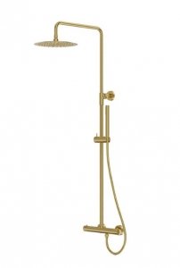 Lavita Natynkowy zestaw prysznicowy termostatyczny z deszczownicą Orion Brushed Gold 5900378341659