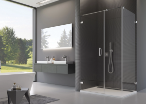 Ronal Sanswiss drzwi jednoczęściowe ze ścianką stałą w linii 90-160x0-200 cm, szkło Master Carré, profile chrom PU31PDSM21030