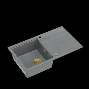 Quadron Zlewozmywak granitowy EVAN 111 – jednokomorowy, wpuszczany, silver stone/elementy złote HCQE8650U5PVDG1P2O