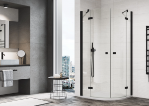 Ronal kabina półokragła dwuczęściowa 90x200 cm, szkło przezroczyste, profile BLACK LINE czarny mat ANR550900607