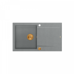 QUADRON EVAN 111 GraniteQ zlewozmywak z syfonem Push 2 Open 1-komorowy z/o (860x500x210) silver stone / elementy miedziane HCQE8650U5PVDC1P2O