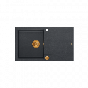 QUADRON EVAN 111 GraniteQ zlewozmywak z syfonem Push 2 Open 1-komorowy z/o (860x500x210) black diamond / elementy miedziane HCQE8650U8PVDC1P2O