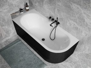 Besco Avita A-line B&W wanna wolnostojąca czarno/biała 160 P + syfon klik-klak złoty z przelewem slim WAA16ABPZS