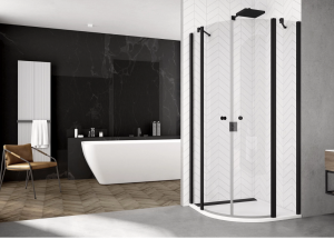 Ronal kabina półokrągła dwuczęściowa 90x200 cm, szkło przezroczyste, profile BLACK LINE czarny mat SOR550900607