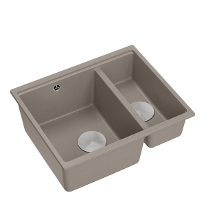 QUADRON | LOGAN 150 | granitowy zlewozmywak kuchenny SOFT TAUPE + STAL | wymiary: 55,5 x 46 x 22 cm | 1,5-komorowy podwieszany | podbudowa szafki od: 60 cm HCQL5646U4BSU