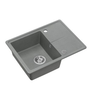 Quadron TONY 116 GraniteQ zlewozmywak granitowy silver stone (szary) 1-komorowy z/o (60x45x18,5), z syfonem i zaślepką stal szlachetna HTO6045SZK