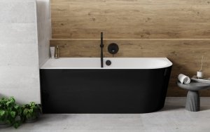 Besco Avita A-line Matt B&W wanna wolnostojąca czarny mat/biały połysk 170 P + syfon chrom z napełnieniem przez przelew WAA17AMPN