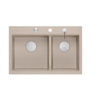 Quadron MARC 120 WORKSTATION GraniteQ zlewozmywak 2-komorowy 760*500*235 mm pearl beige + syfon push to open + dozownik stal szcz.+ wkładka ociekowa+ Qmata +deska/ elementy stalowe HQC7650U2BS