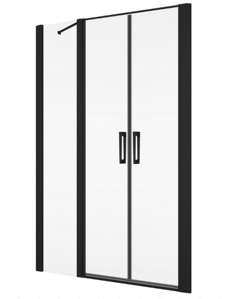 Ronal drzwi wahadłowe dwuczęściowe ze ścianką stałą w linii 130x200 cm, szkło przezroczyste, profile BLACK LINE czarny mat D22T32070600607