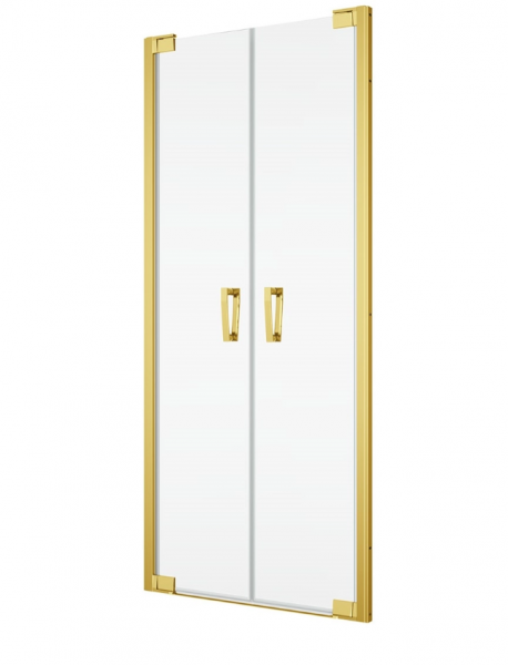 Ronal Sanswiss drzwi wahadłowe dwuczęściowe z profilem przyściennym 80x200 cm, szkło przezroczyste, profile GOLD LINE złoty CA2C0801207