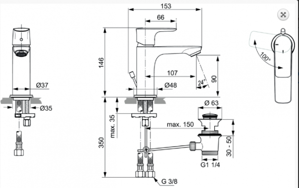 Ideal Standard Connect Air Bateria umywalkowa Blue Start z korkiem złoto szczotkowane połysk A7008A2