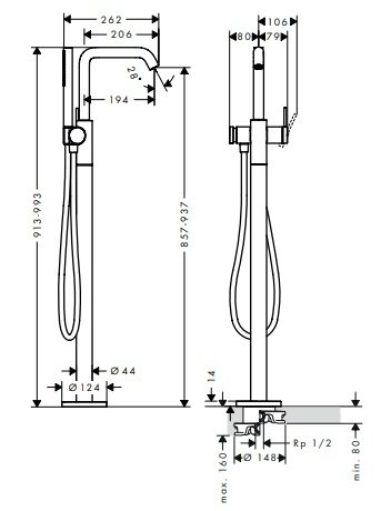 Hansgrohe Tecturis S Jednouchwytowa bateria wannowa, wolnostojąca Chrom 73440000