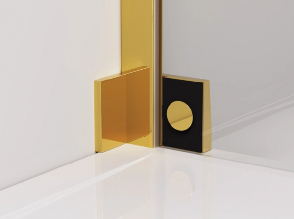 Ronal Sanswiss drzwi wahadłowe jednoczęściowe prawe ze ścianką stałą w linii 80x200 cm, szkło przezroczyste, profile GOLD LINE złoty CA31CD0801207