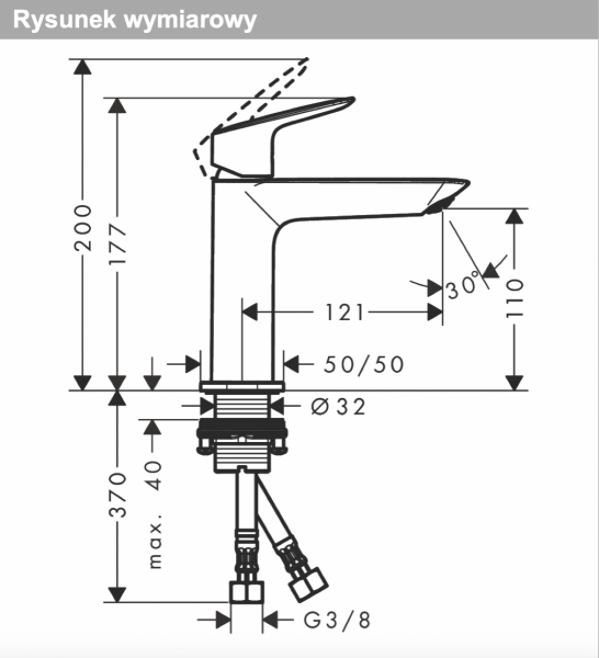 Hansgrohe Logis Jednouchwytowa bateria umywalkowa 110 Fine z kompletem odpływowym Push-Open czarny mat 71252670