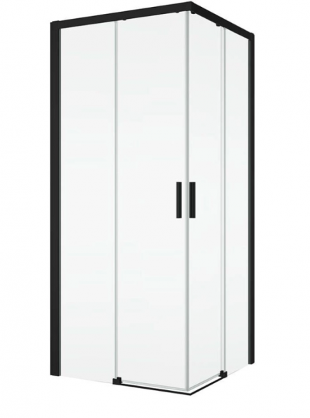 Ronal wejście narożne z drzwiami rozsuwanymi, kompletna kabina symetryczna 100x200 cm, szkło przezroczyste, profile BLACK LINE czarny mat TLSAC1000607