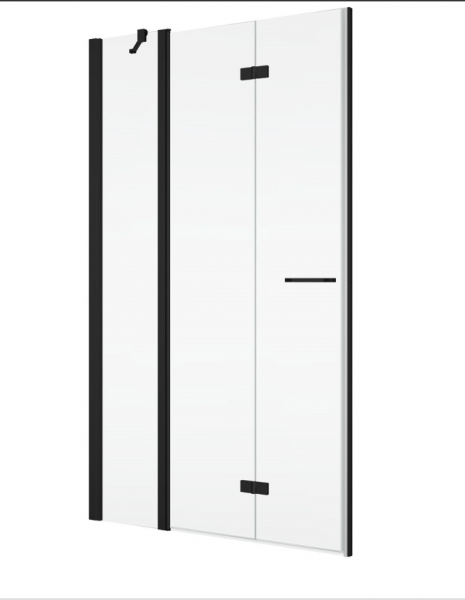 Ronal drzwi jednoczęściowe prawe ze ścianką stałą w linii 100x200 cm, szkło przezroczyste, profile BLACK LINE czarny mat SOLF13D1000607