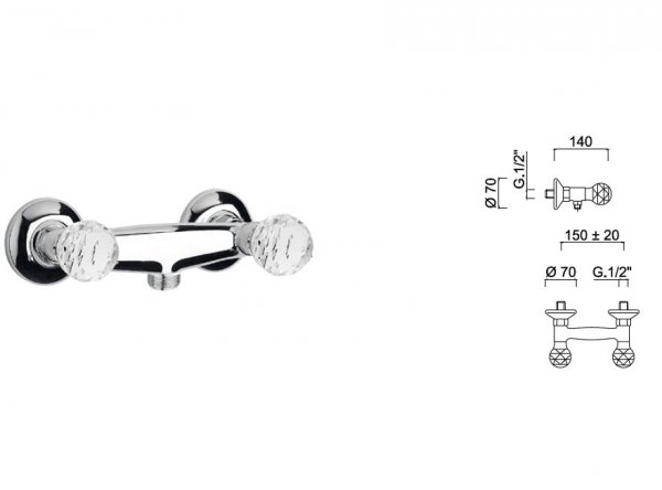 Giulini Giovanni Odessa bateria natryskowa złota - uchwyty przezroczyste Swarovski 3907/ZŁ