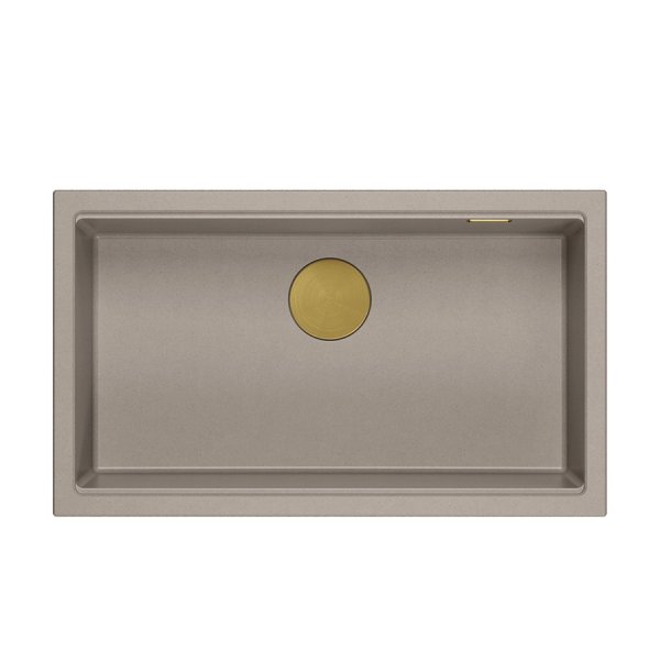 Quadron LOGAN 110 GraniteQ zlewozmywak soft taupe 76x44x23,5 cm 1-komorowy podwieszany z syfonem manualnym złoty HQD7644U4PVDG1U