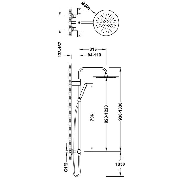 Tres OVER-WALL Zestaw baterii termostatycznej naściennej 2-drożnej prysznicowej Over-wall 19039302BM