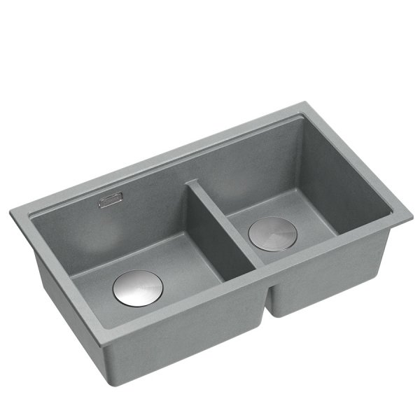 QUADRON | LOGAN 120 | granitowy zlewozmywak kuchenny SILVER STONE + STAL | wymiar: 76 x 45 x 23,5 cm | 2-komorowy wpuszczany | podbudowa szafki od: 80 cm HQL7645U5BSI
