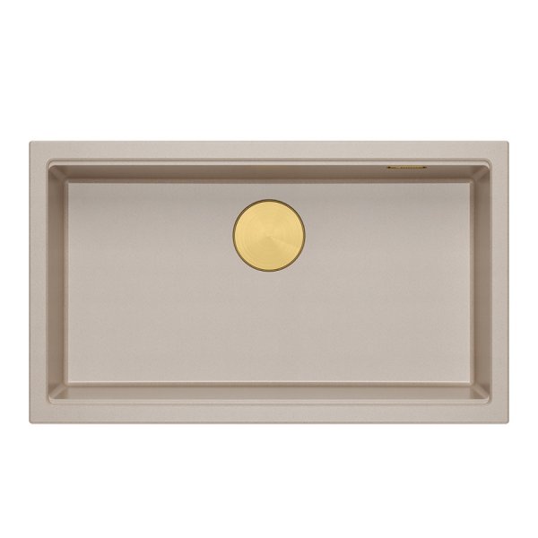 Quadron LOGAN 110 GraniteQ zlewozmywak pearl beige 76x45x23,5 cm 1-komorowy podwieszany z syfonem manualnym złoty HQD7644U2PVDG1U