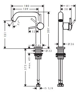 Hansgrohe Tecturis S Jednouchwytowe baterie umywalkowe Fine z CoolStart Brąz Szczotkowany 73340140