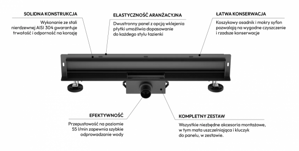 Balneo WDrain NEXT odpływ liniowy ścienny dwustronny 60 cm czarny  A0301020102-1 WYSYŁKA