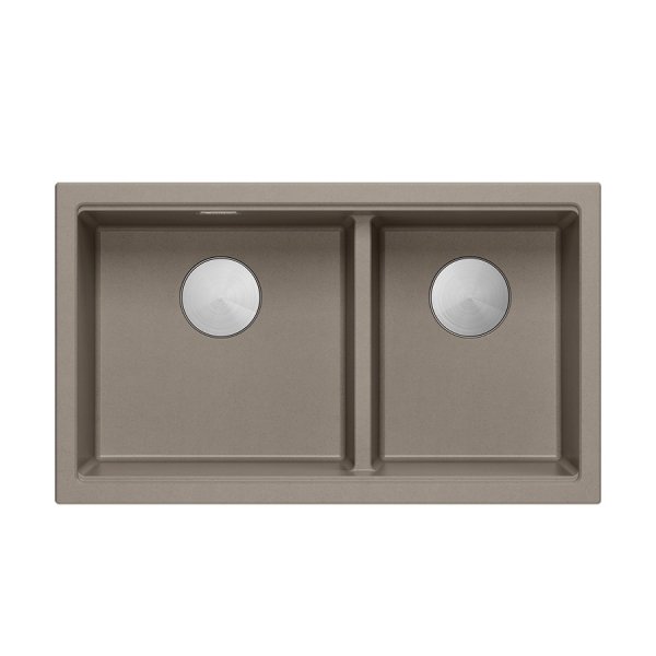 QUADRON | LOGAN 120 | granitowy zlewozmywak kuchenny SOFT TAUPE + STAL | wymiar: 76 x 45 x 23,5 cm | 2-komorowy wpuszczany | podbudowa szafki od: 80 cm HQL7645U4BSI