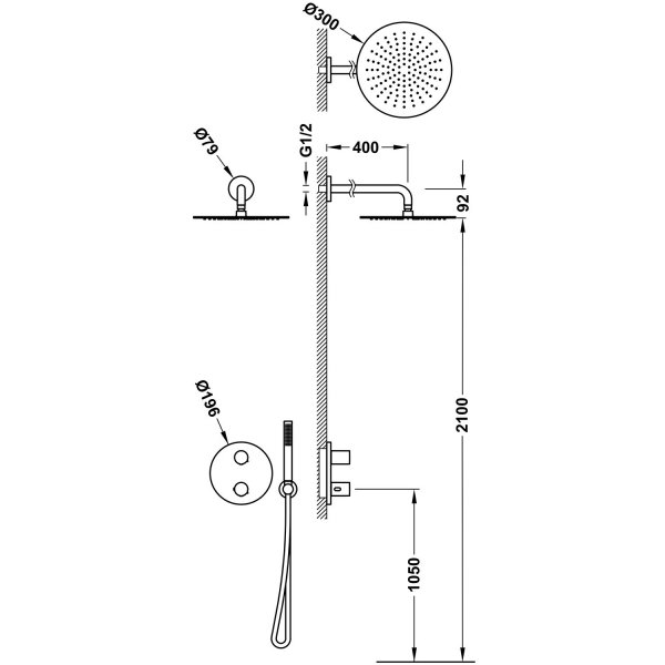 Tres THERM-BOX Zestaw baterii termostatycznej podtynkowej 2-drożnej Therm-box prysznicowej 26235004
